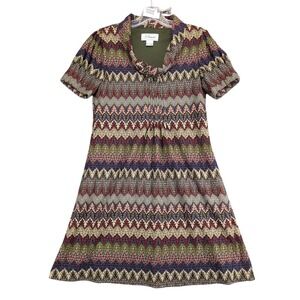 J Howard Jacquard Fit & Flare Dress Sz 12 Multicolor Pleated Dark Academia Artsy